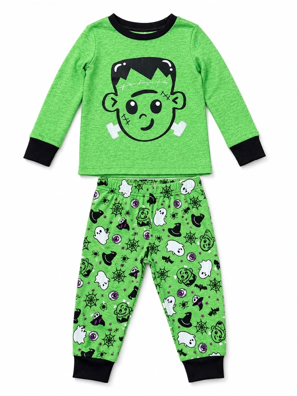 Trick or Treat Sleep Green 2pc Frankenstein Halloween Long Sleeve PJs Set 3T